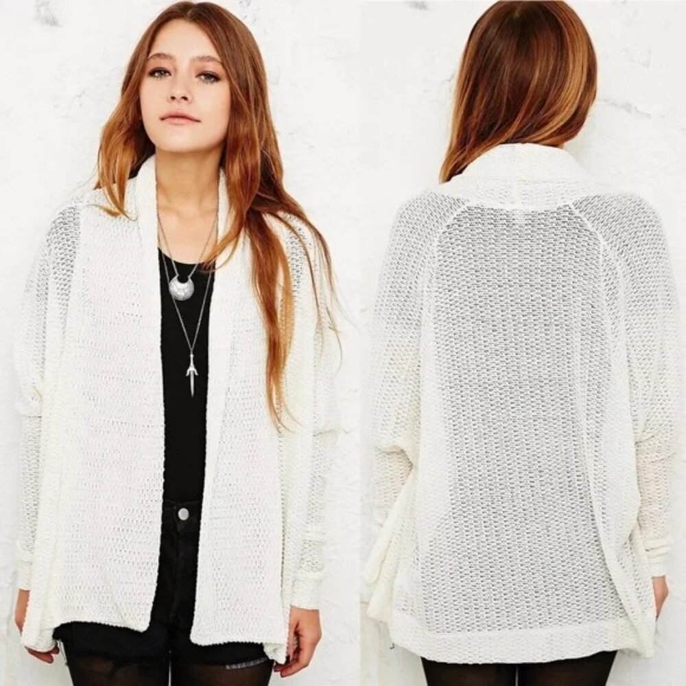 UO Open Front Semi Sheer Knit Cardigan Sweater in white / ivory